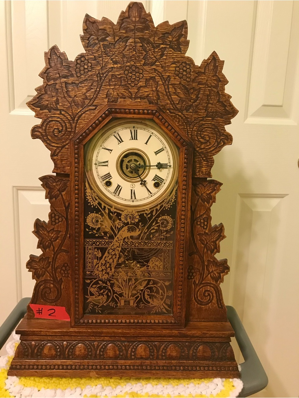 Hand-Carved Brown Wooden Mantel Clock Wall Decor